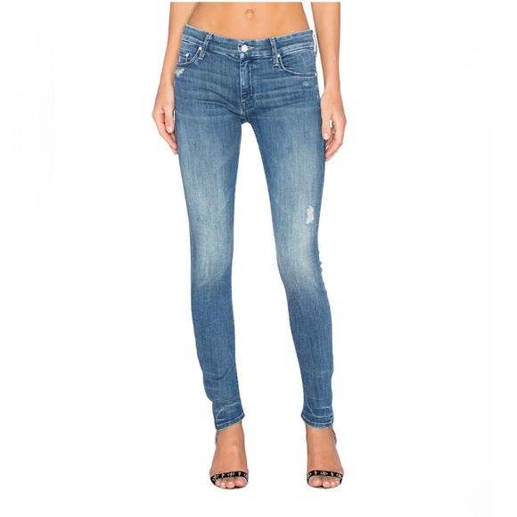 MOTHER Denim - Mother The Looker Graffiti girl distressed medium wash skinny jeans 28 Revolve